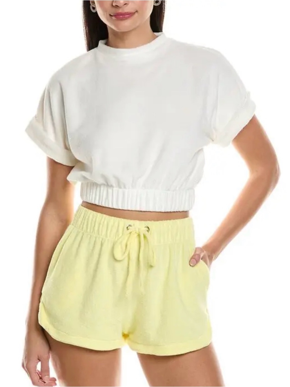 Elan Women White Terry Cloth Short Sleeve Elastic Hem Crop Top XL NWT!